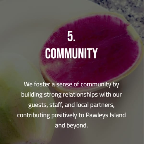 A sliced watermelon radish with vibrant pink flesh and green rind, with text overlay about community.