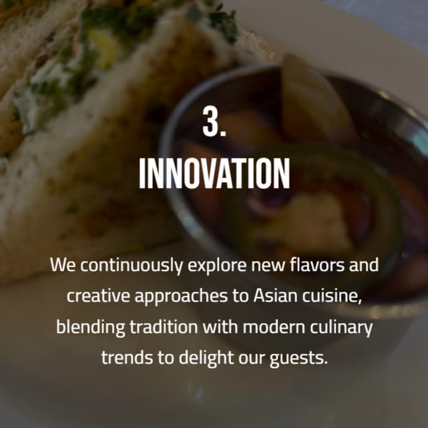 Blured image of Asian-fusion food, with text overlay about culinary innovation.